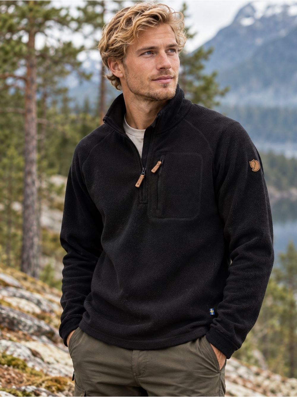 Fjallraven Ovik Fleece Half Zip S Black Fleece G-1000 Pullover 87154 Gorpcore